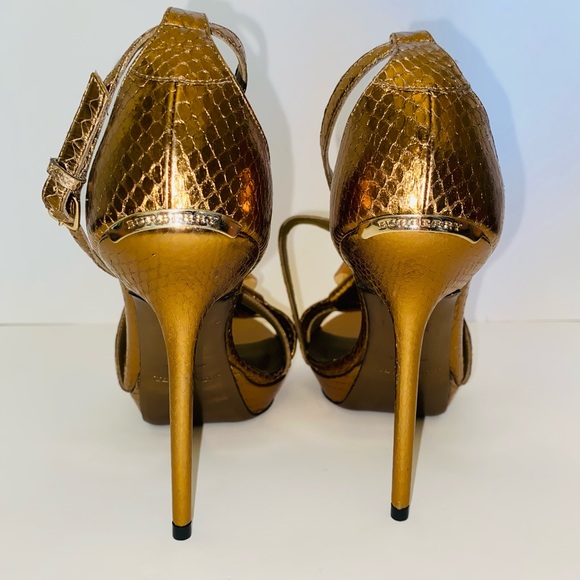 Burberry Prorsum Berkeley Snakeskin Bow Metallic Bronze High Heel Sandals Size39 - Picture 3 of 7